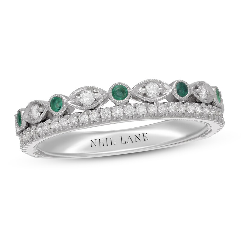 Main Image 1 of Neil Lane Diamond & Emerald Anniversary Ring 1/4 ct tw 14K White Gold