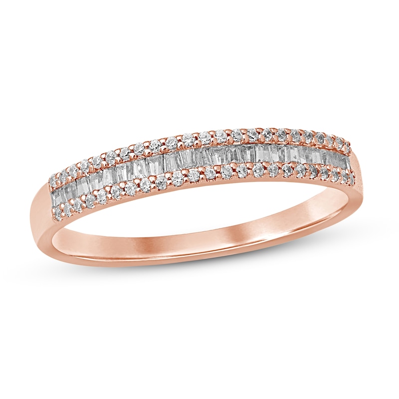 Main Image 1 of Now + Forever Diamond Anniversary Ring 1/4 ct tw Round/Baguette 10K Rose Gold