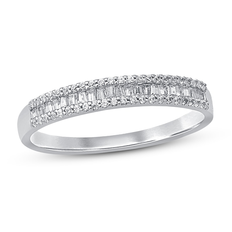 Diamond Anniversary Ring 1/4 ct tw Round/Baguette 10K White Gold | Kay