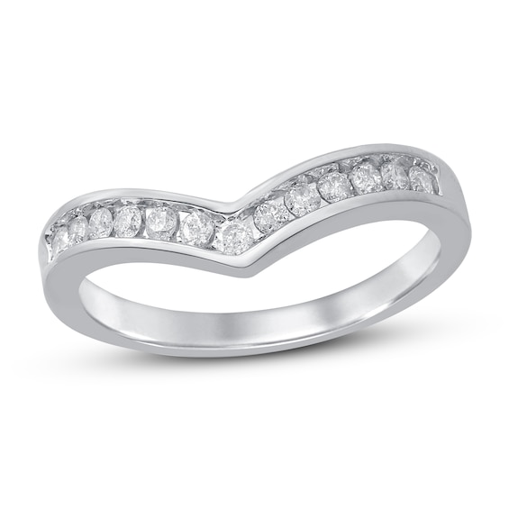 0.12 CT 10K White Gold Round Diamond Ladies Wedding Contour Band Guard Ring 