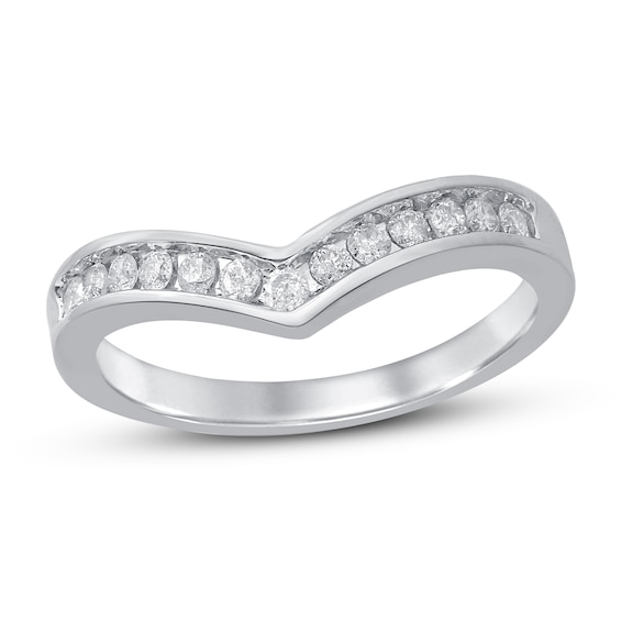 0.12 CT 10K White Gold Round Diamond Ladies Wedding Contour Band Guard Ring 0.12 CT 10K White Gold Round Diamond Ladies Wedding Contour Band Guard Ring