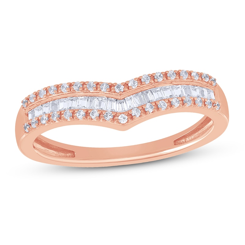 Main Image 1 of Now + Forever Diamond Anniversary Ring 1/4 ct tw Round/Baguette 10K Rose Gold