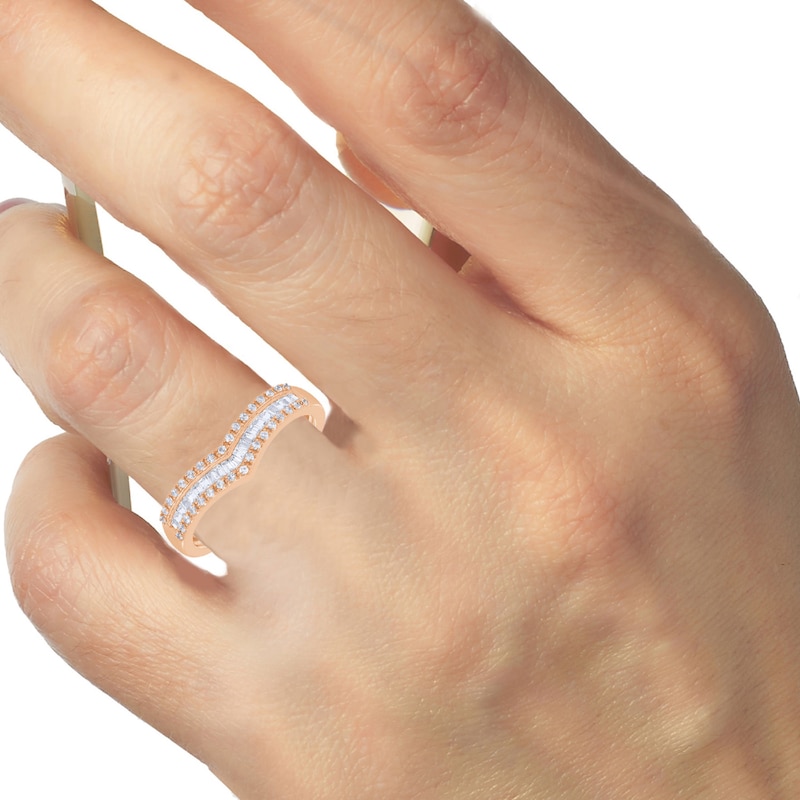 Main Image 4 of Now + Forever Diamond Anniversary Ring 1/4 ct tw Round/Baguette 10K Rose Gold