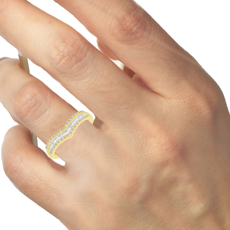 Main Image 4 of Now + Forever Diamond Anniversary Ring 1/4 ct tw Round/Baguette 10K Yellow Gold