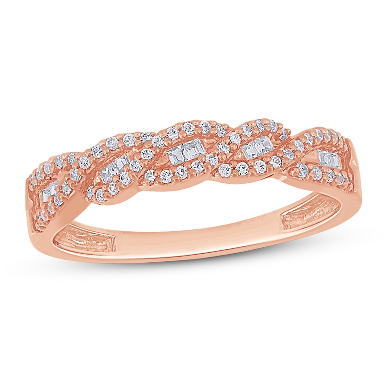 Main Image 1 of Now + Forever Diamond Anniversary Ring 1/4 ct tw Round/Baguette 10K Rose Gold