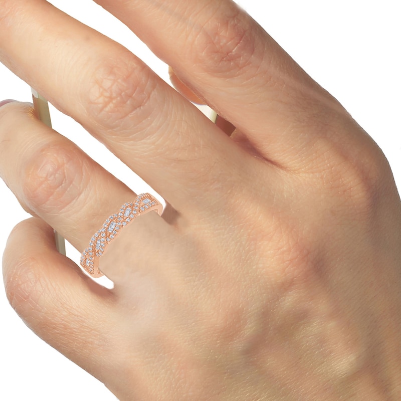 Main Image 4 of Now + Forever Diamond Anniversary Ring 1/4 ct tw Round/Baguette 10K Rose Gold
