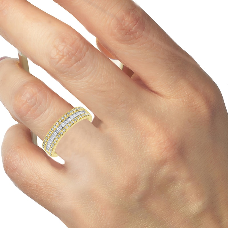 Diamond Anniversary Ring 1/2 ct tw Round/Baguette 10K Yellow Gold