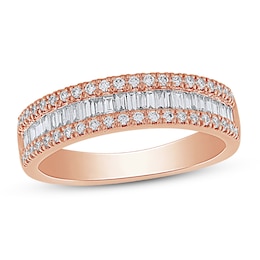 Now + Forever Diamond Anniversary Ring 1/2 ct tw Round/Baguette 10K Rose Gold