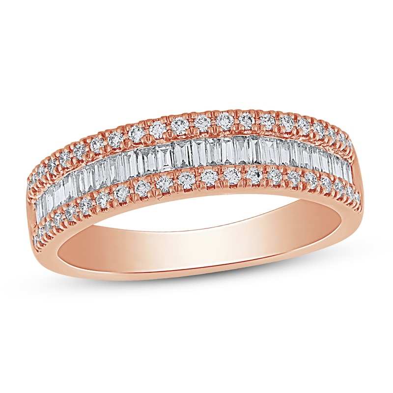 Main Image 1 of Now + Forever Diamond Anniversary Ring 1/2 ct tw Round/Baguette 10K Rose Gold