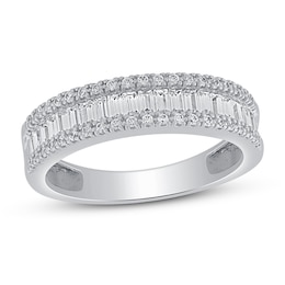 Now + Forever Diamond Anniversary Ring 1/2 ct tw Round/Baguette 10K White Gold