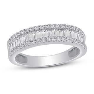 Now + Forever Diamond Anniversary Ring 1/2 ct tw Round/Baguette 10K White Gold