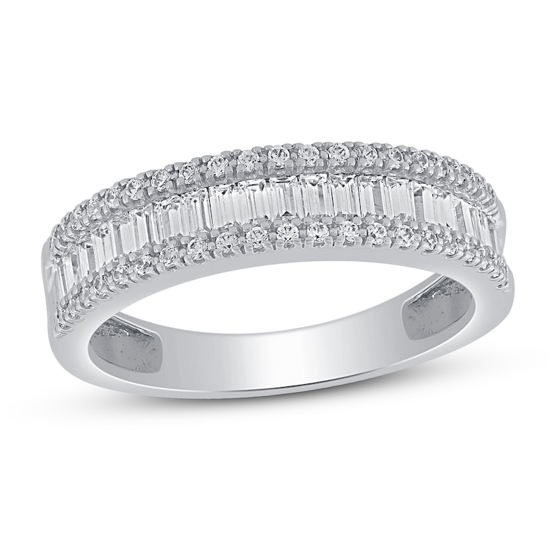 Diamond Anniversary Ring 1/2 ct tw Round/Baguette 10K White Gold