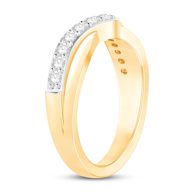 Amour 2/5 CT TDW Marquise and Round Diamond Double Band Ring in 14k Yellow  Gold and Pink Enamel