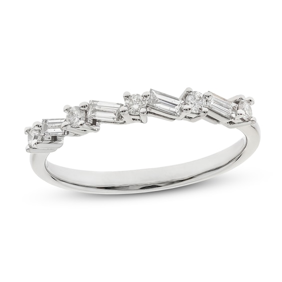 Round & Baguette Diamond Anniversary Ring 1/3 ct tw 14K White Gold
