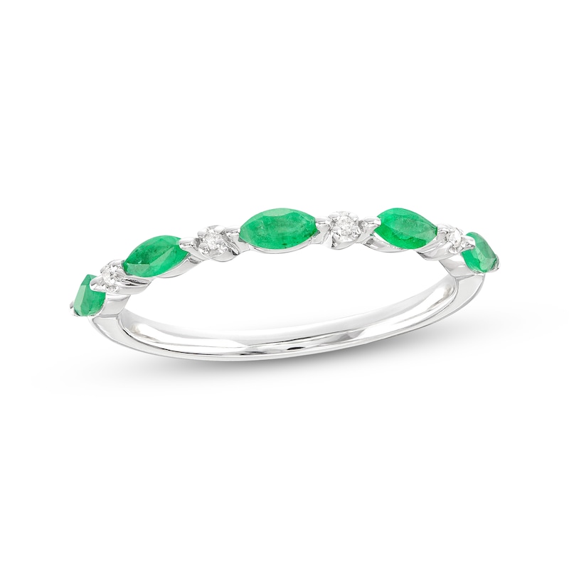 Emerald & Diamond Anniversary Ring 10K White Gold