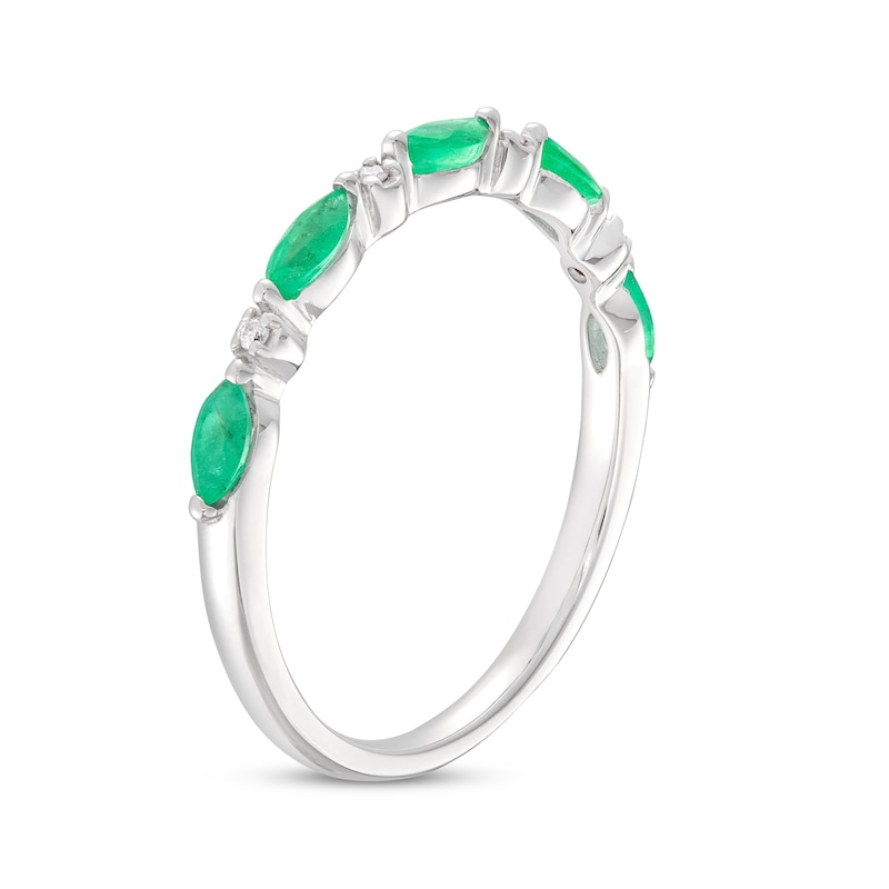 Emerald & Diamond Anniversary Ring 10K White Gold