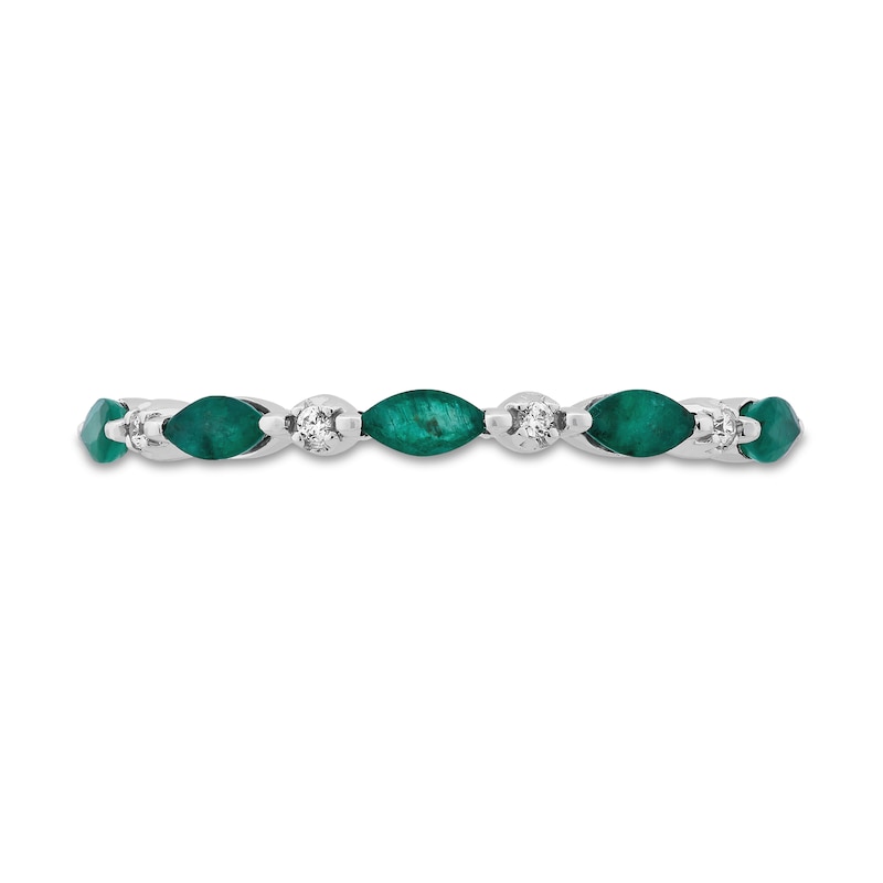 Emerald & Diamond Anniversary Ring 10K White Gold