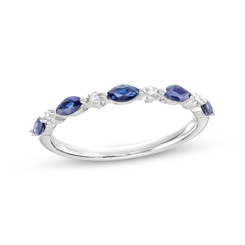 Blue Sapphire & Diamond Anniversary Ring 10K White Gold