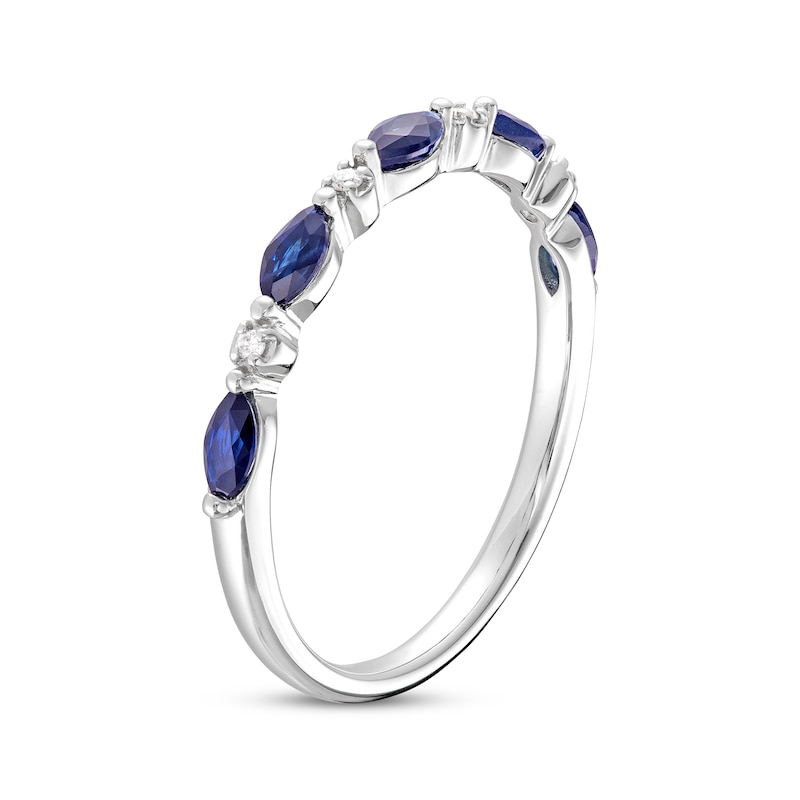 Blue Sapphire & Diamond Anniversary Ring 10K White Gold