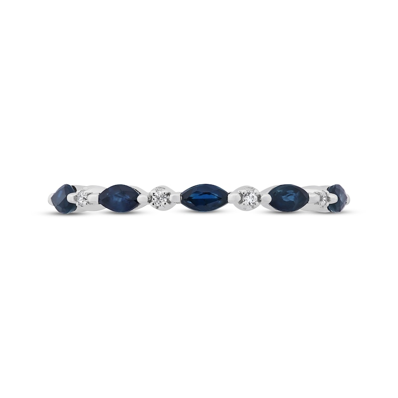 Blue Sapphire & Diamond Anniversary Ring 10K White Gold
