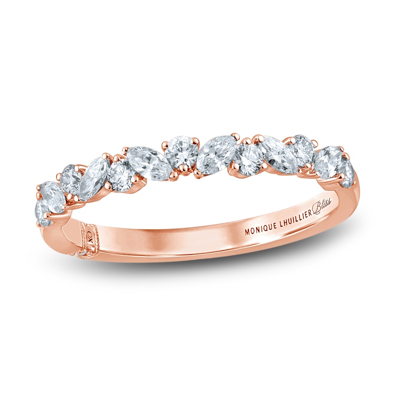 Amour 2/5 CT TDW Marquise and Round Diamond Double Band Ring in 14k Yellow  Gold and Pink Enamel