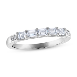 Now + Forever Diamond Anniversary Ring 1/2 ct tw Emerald & Round-cut 14K White Gold