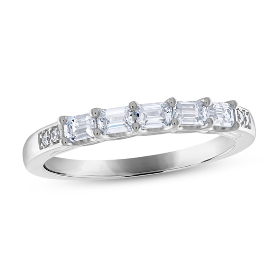 Now + Forever Diamond Anniversary Ring 1/2 ct tw Emerald & Round-cut 14K White Gold