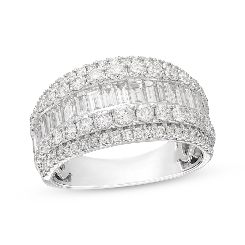 Diamond Anniversary Ring 2 ct tw Round & Baguette-cut 14K White Gold
