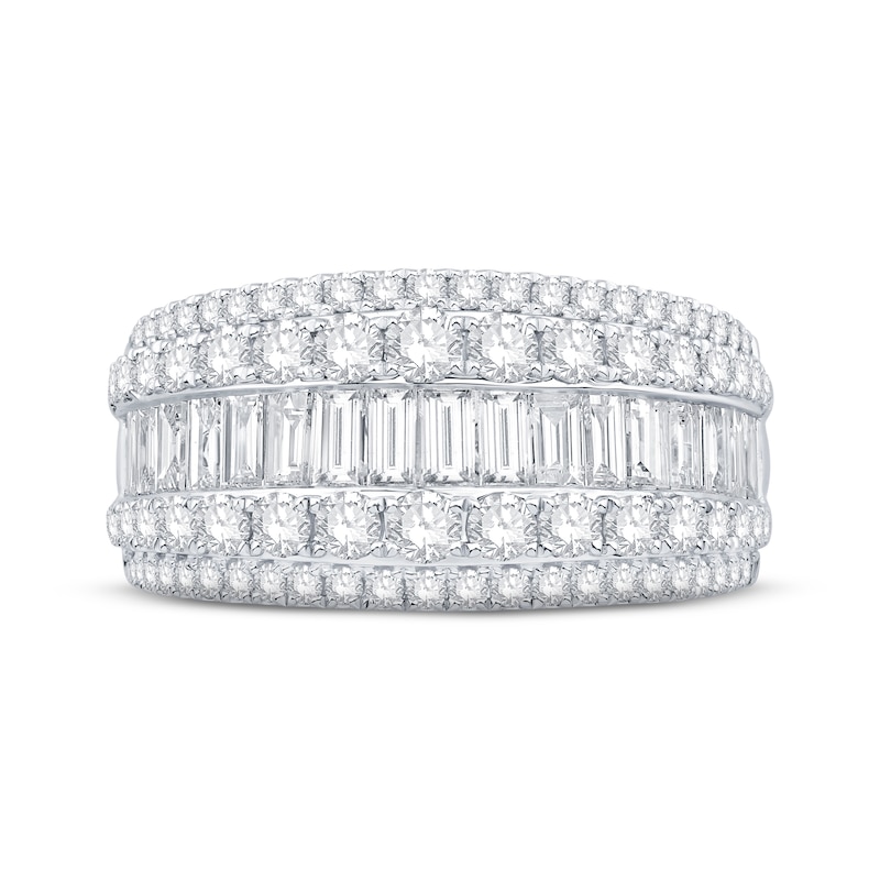 Diamond Anniversary Ring 2 ct tw Round & Baguette-cut 14K White Gold