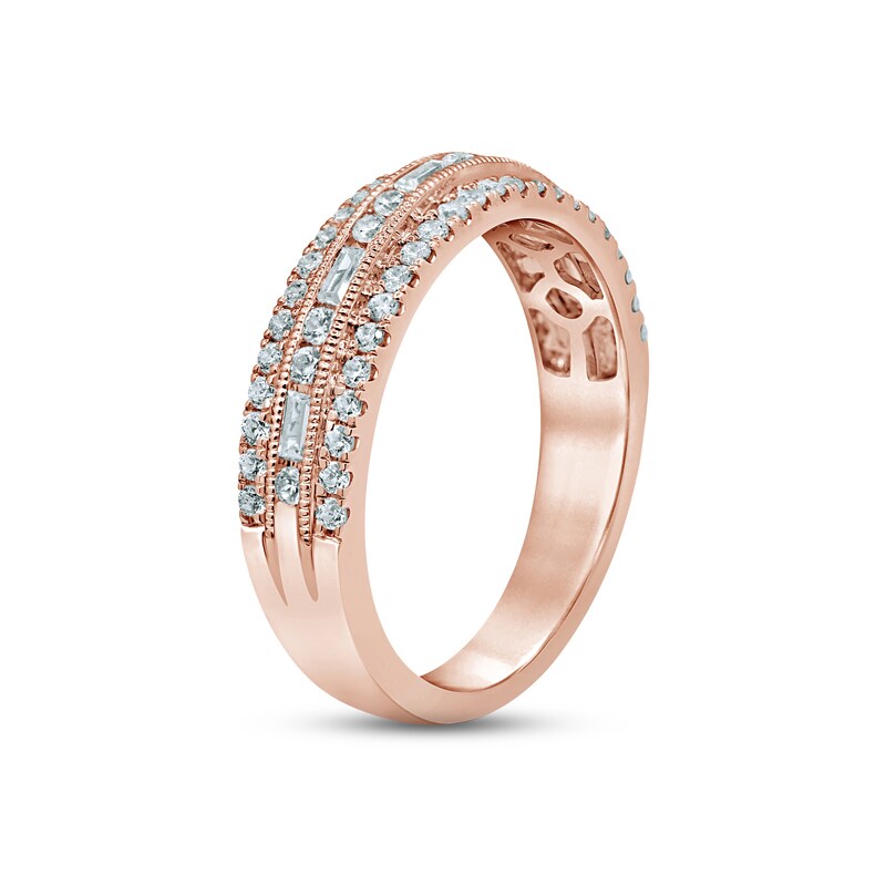 Diamond Anniversary Ring 5/8 ct tw Round & Baguette-cut 14K Rose Gold