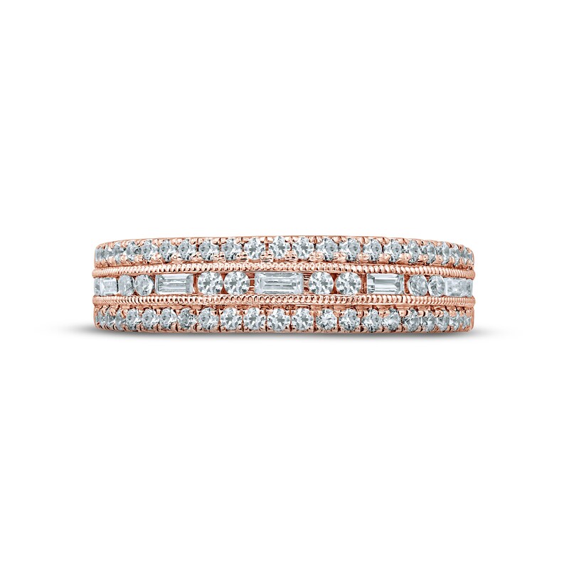 Diamond Anniversary Ring 5/8 ct tw Round & Baguette-cut 14K Rose Gold