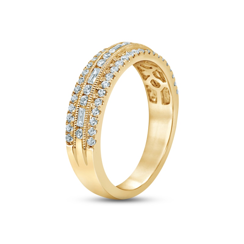 Diamond Anniversary Ring 5/8 ct tw Round & Baguette-cut 14K Yellow Gold