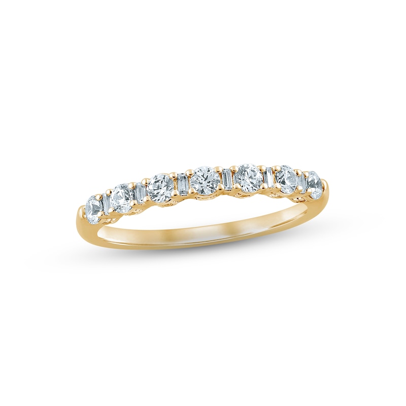 Diamond Anniversary Ring 1/2 ct tw Round & Baguette-cut 14K Yellow Gold