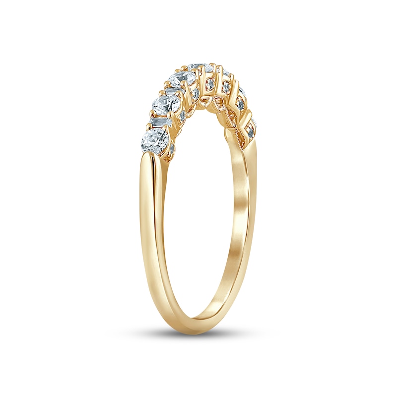 Diamond Anniversary Ring 1/2 ct tw Round & Baguette-cut 14K Yellow Gold