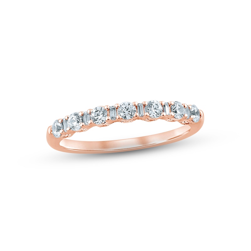 Diamond Anniversary Ring 1/2 ct tw Round & Baguette-cut 14K Rose Gold