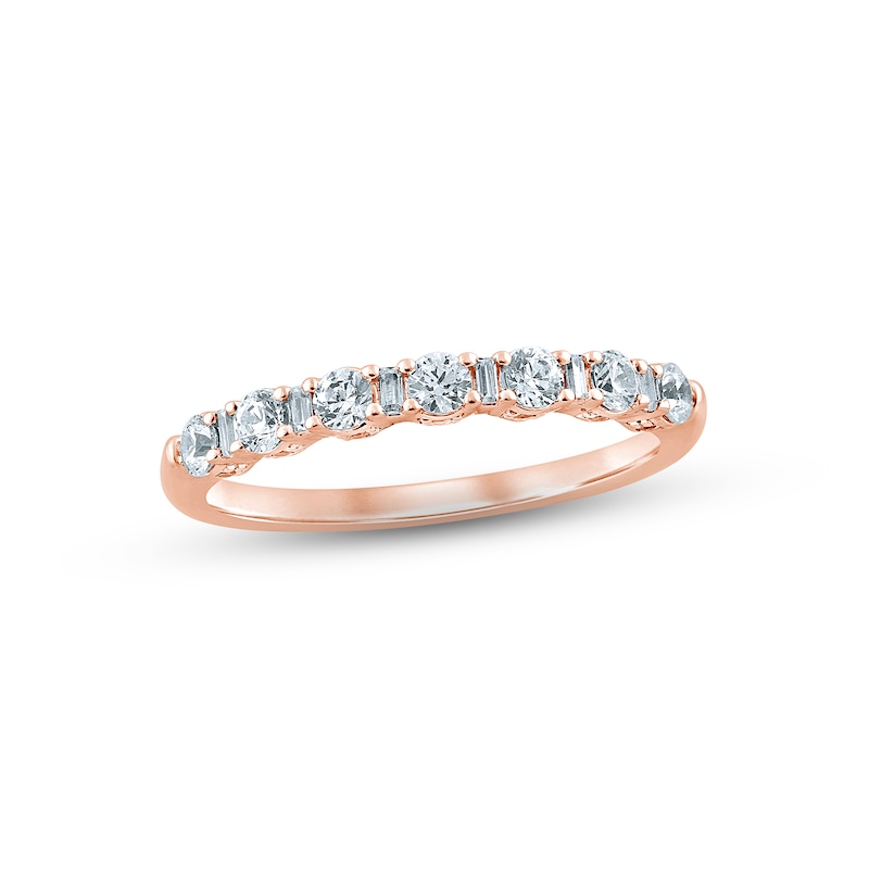 Main Image 1 of Now + Forever Diamond Anniversary Ring 1/2 ct tw Round & Baguette-cut 14K Rose Gold