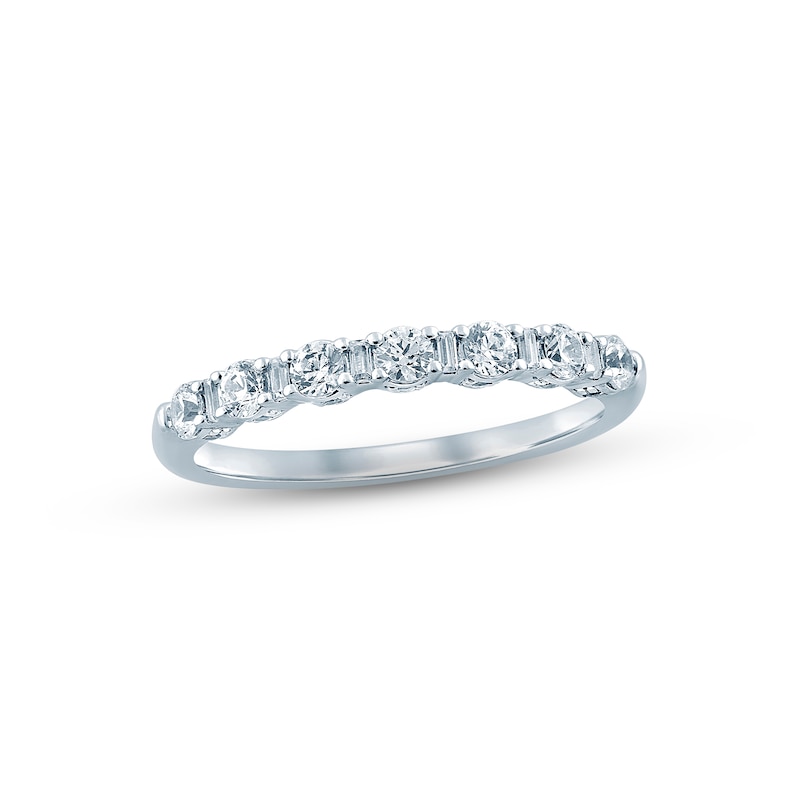 Main Image 1 of Now + Forever Diamond Anniversary Ring 1/2 ct tw Round & Baguette-cut 14K White Gold