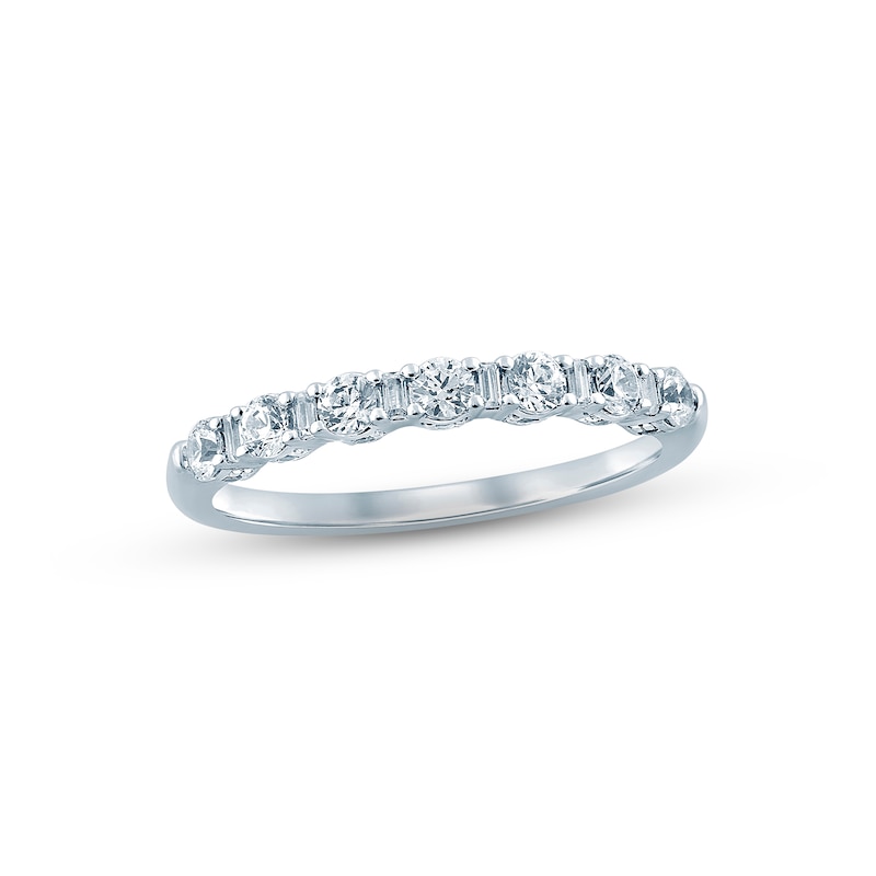 Diamond Anniversary Ring 1/2 ct tw Round & Baguette-cut 14K White Gold