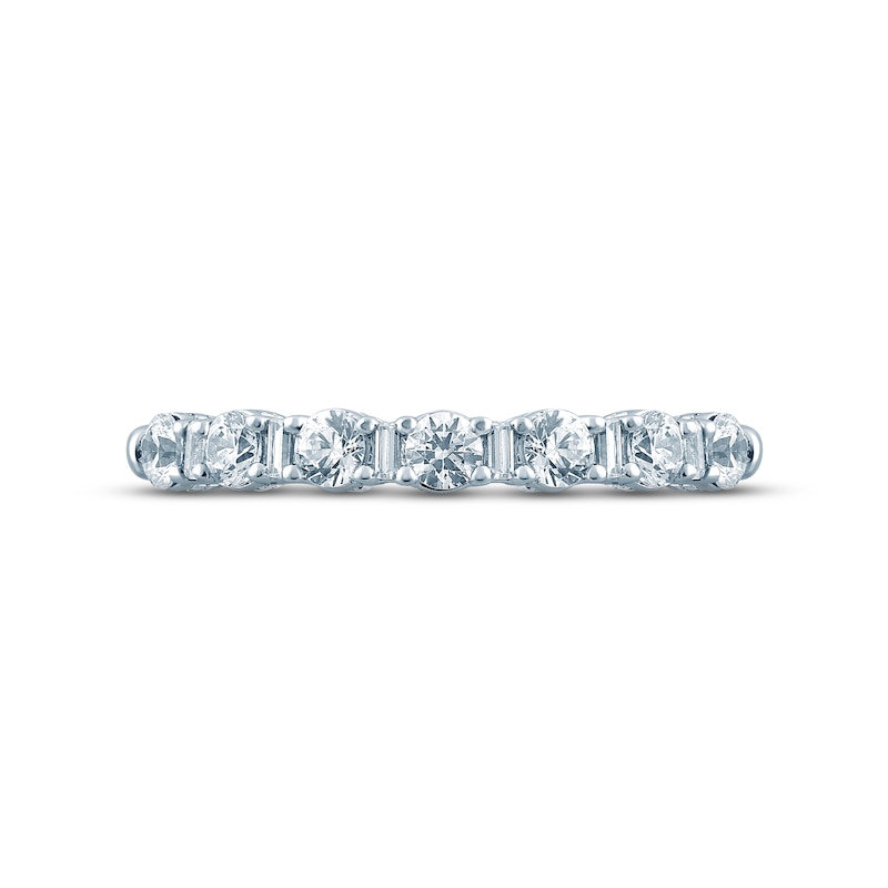 Diamond Anniversary Ring 1/2 ct tw Round & Baguette-cut 14K White Gold