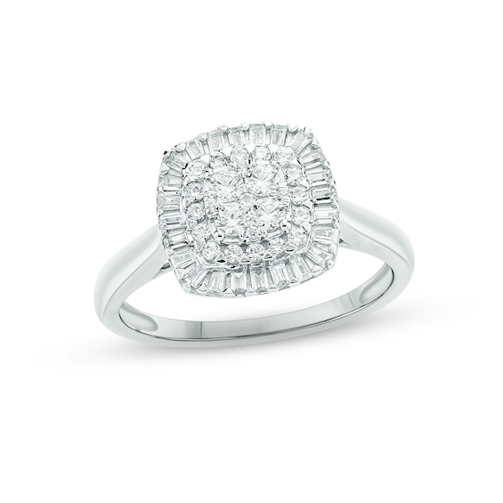 Diamond Promise Ring 1/2 ct tw Round & Baguette-cut 10K White Gold