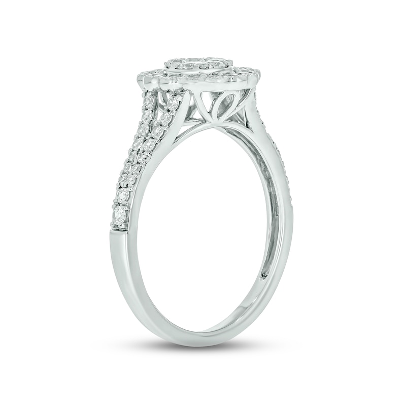 Diamond Flower Promise Ring 3/4 ct tw Round-cut 10K White Gold