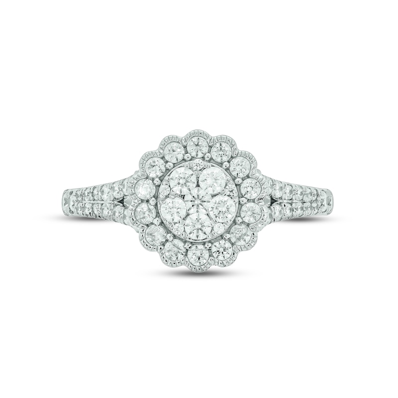 Diamond Flower Promise Ring 3/4 ct tw Round-cut 10K White Gold