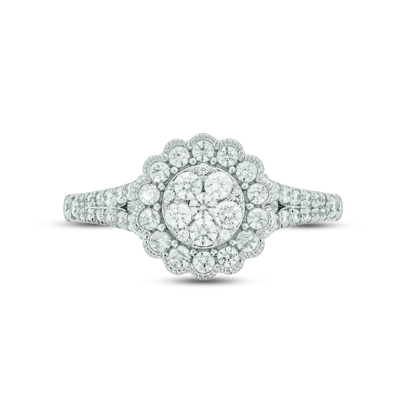 Main Image 3 of Multi-Diamond Flower Halo Promise Ring 3/4 ct tw 10K White Gold