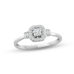 Princess-Cut Diamond Cushion Halo Promise Ring 1/5 ct tw 10K White Gold