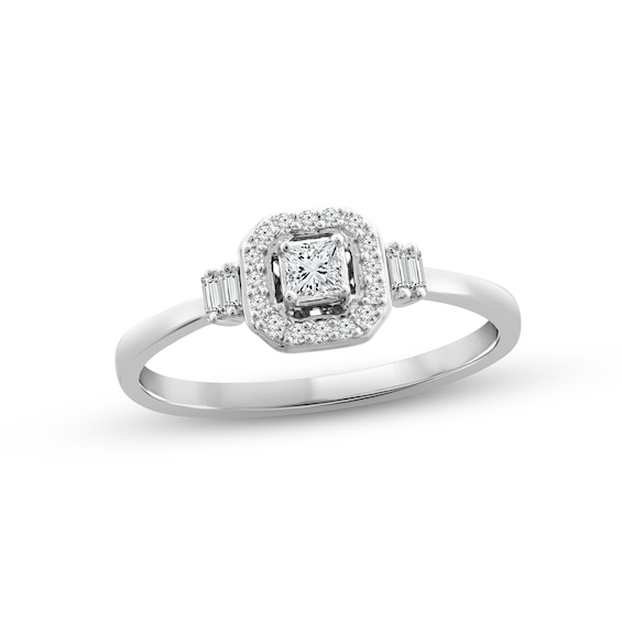 Princess-Cut Diamond Cushion Halo Promise Ring 1/5 ct tw 10K White Gold