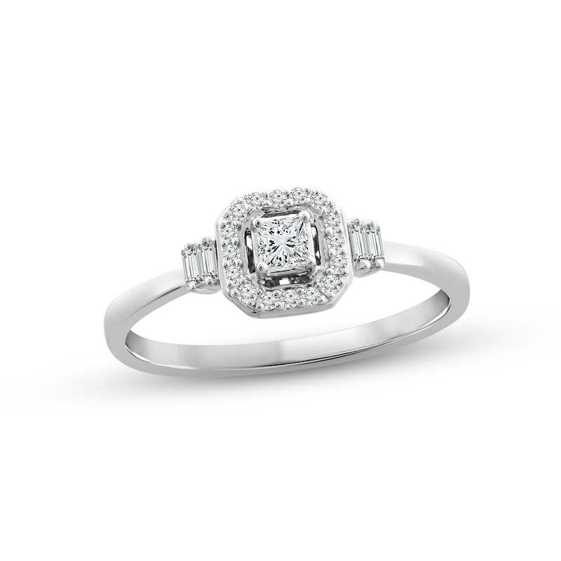 Main Image 1 of Princess-Cut Diamond Cushion Halo Promise Ring 1/5 ct tw 10K White Gold