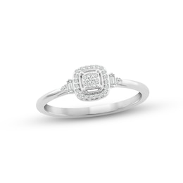 Multi-Diamond Cushion Halo Promise Ring 1/10 ct tw 10K White Gold