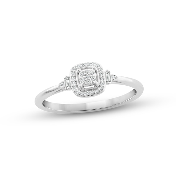 Multi-Diamond Cushion Halo Promise Ring 1/10 ct tw 10K White Gold