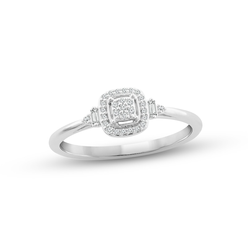 Multi-Diamond Ring 1/10 ct tw Round & Baguette-cut 10K White Gold