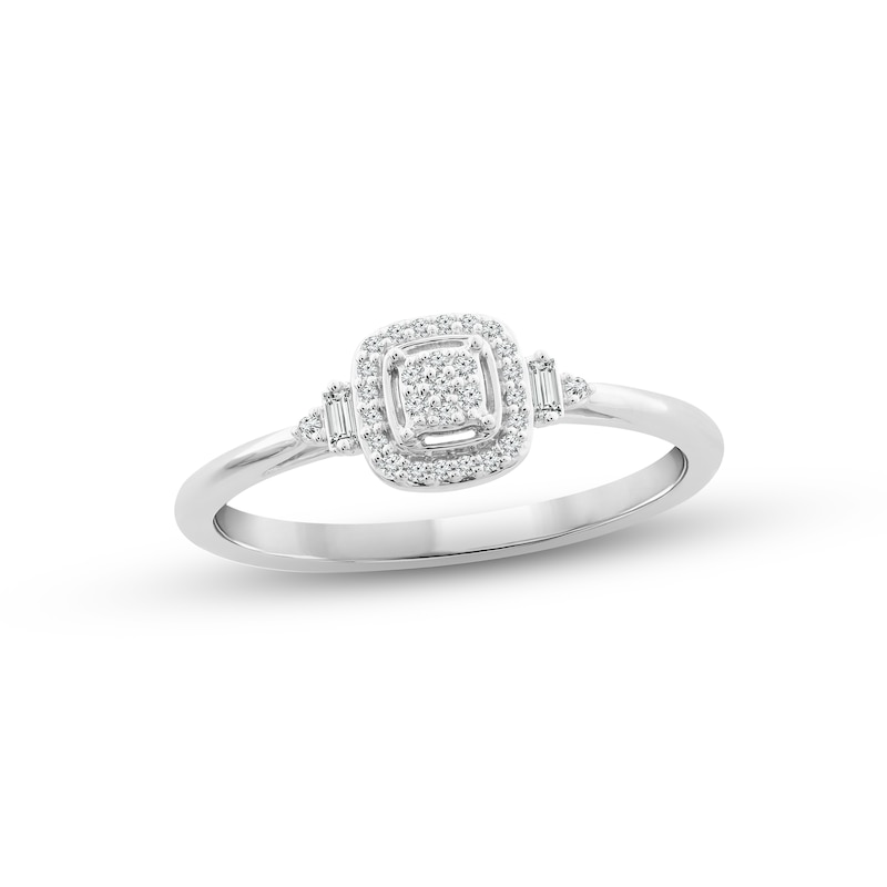 Multi-Diamond Promise Ring 1/10 ct tw Round & Baguette-cut 10K White Gold